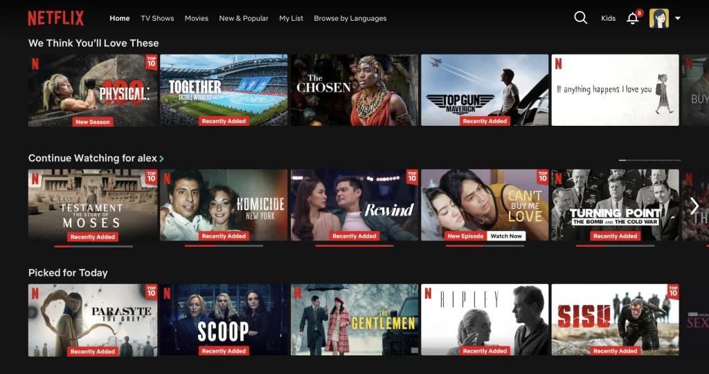 A screenshot of Netflix's approach to personalization to improve user experience